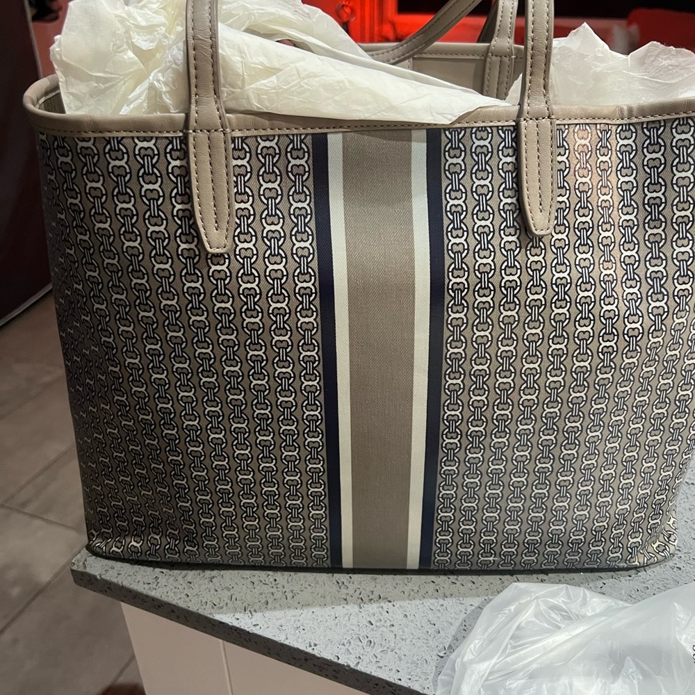 Tory Burch Black and Gray Patterned Tote